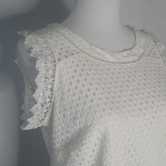 Annabelle White Lace Crochet Round Neck sleeveless eyelet Top Size Small - Picture 7 of 11